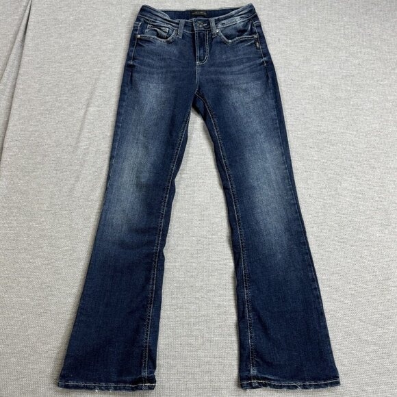 Silver Jeans Womens Blue Denim Suki Bootcut Leg Mid Rise Distressed Size 26W 31L